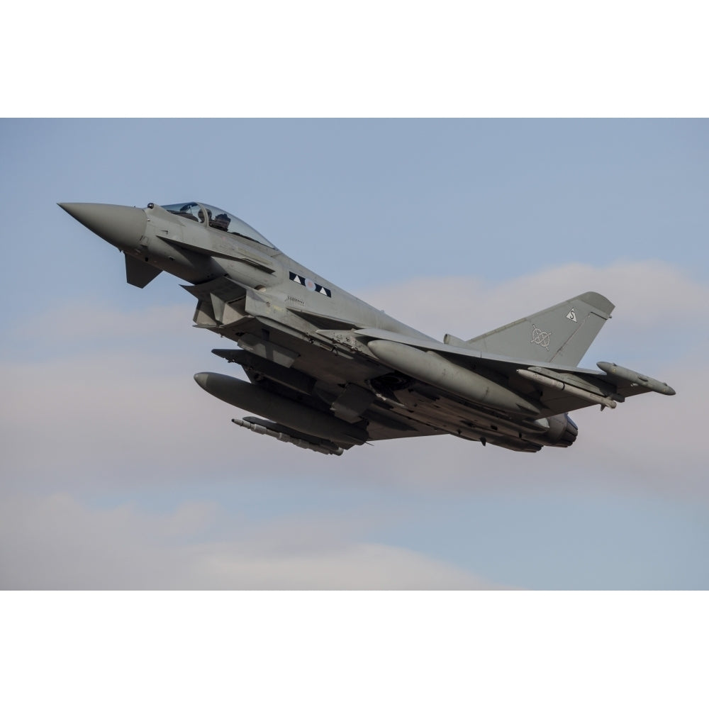 A Royal Air Force Typhoon fighter jet taking off Poster Print Image 1