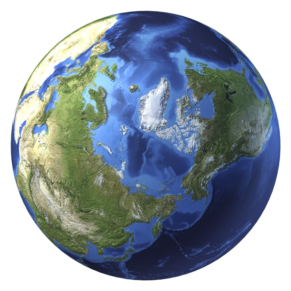 3D rendering of planet Earth centered on the North Pole Poster Print Image 2