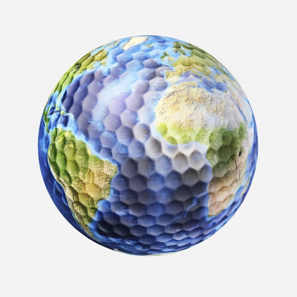 3D rendering of a planet Earth golf ball white background Poster Print Image 2