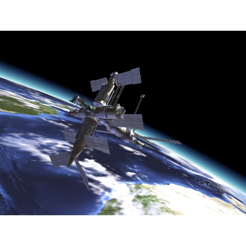 Mir Russian Space Station in orbit over Earth Poster Print Image 1