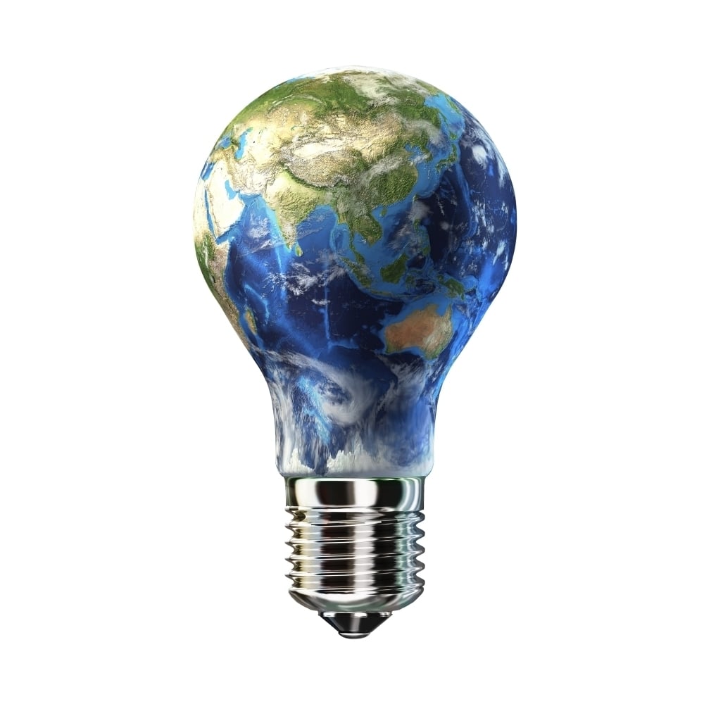 Light bulb with planet Earth inside glass Asia view Poster Print Image 2