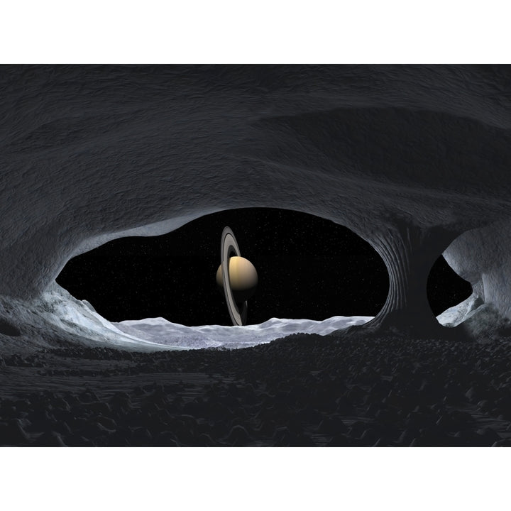 Artists concept of how Saturn might appear from within a hypothetical ice cave on Iapetus Poster Print Image 1