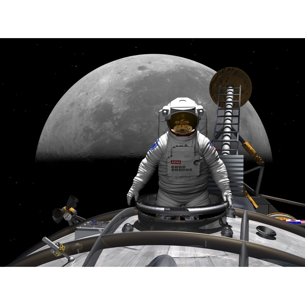 An astronaut takes a last look at Earth before entering orbit around the moon Poster Print Image 2