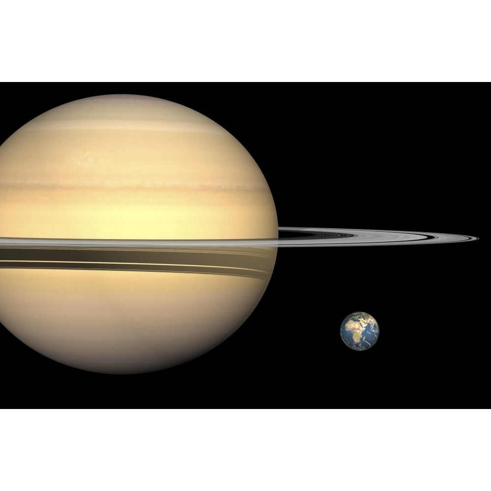 Illustration of Saturn and Earth to scale Poster Print Image 2