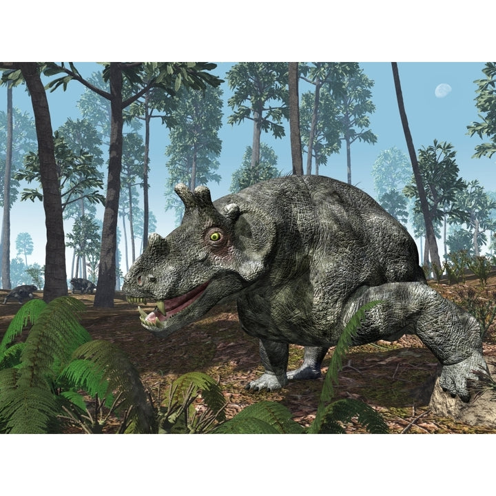 A herbivorous dinocephalian therapsid grazes on a hilltop Poster Print Image 1