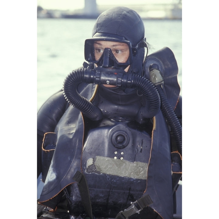 Navy SEAL combat swimmer wearing a closed circuit rebreather Poster Print Image 2