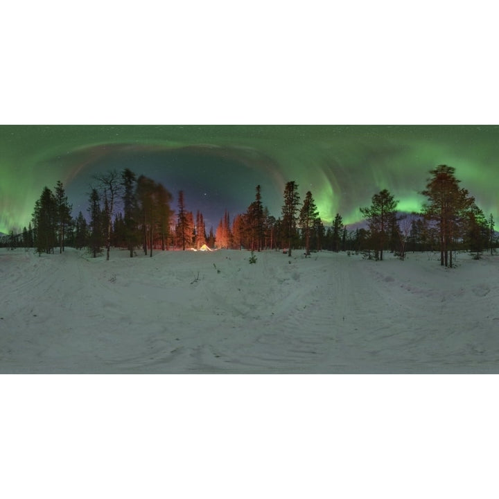 An aurora over the winter forest with glowing tent in the Kola Peninsula Russia. Poster Print by Yuri Zvezdny/Stocktrek Image 2