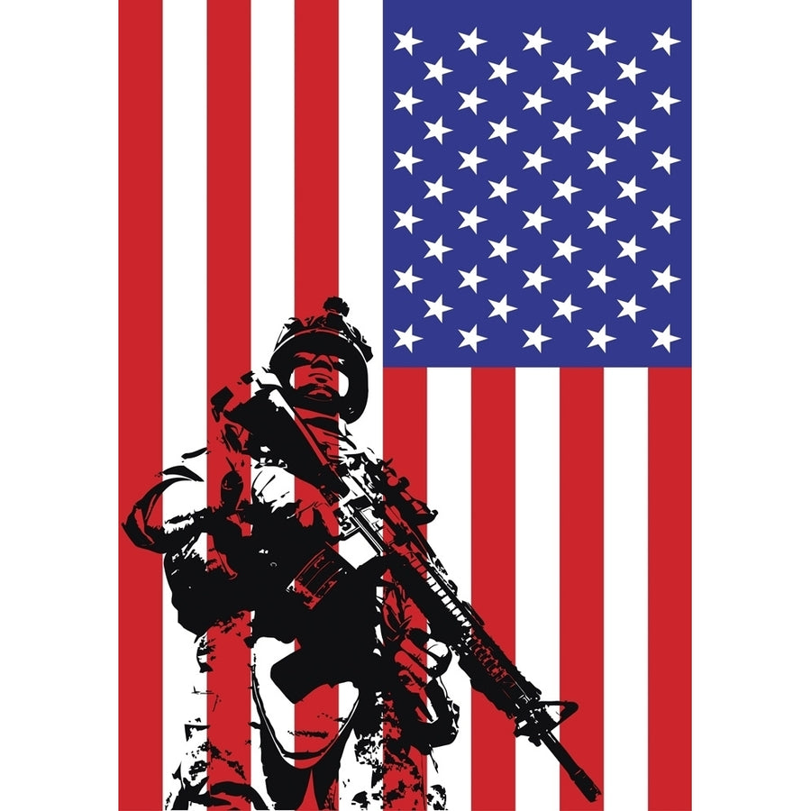 Illustration of U.S. Marine in front of the USA flag. Poster Print by Oleg Zabielin/Stocktrek Images Image 1