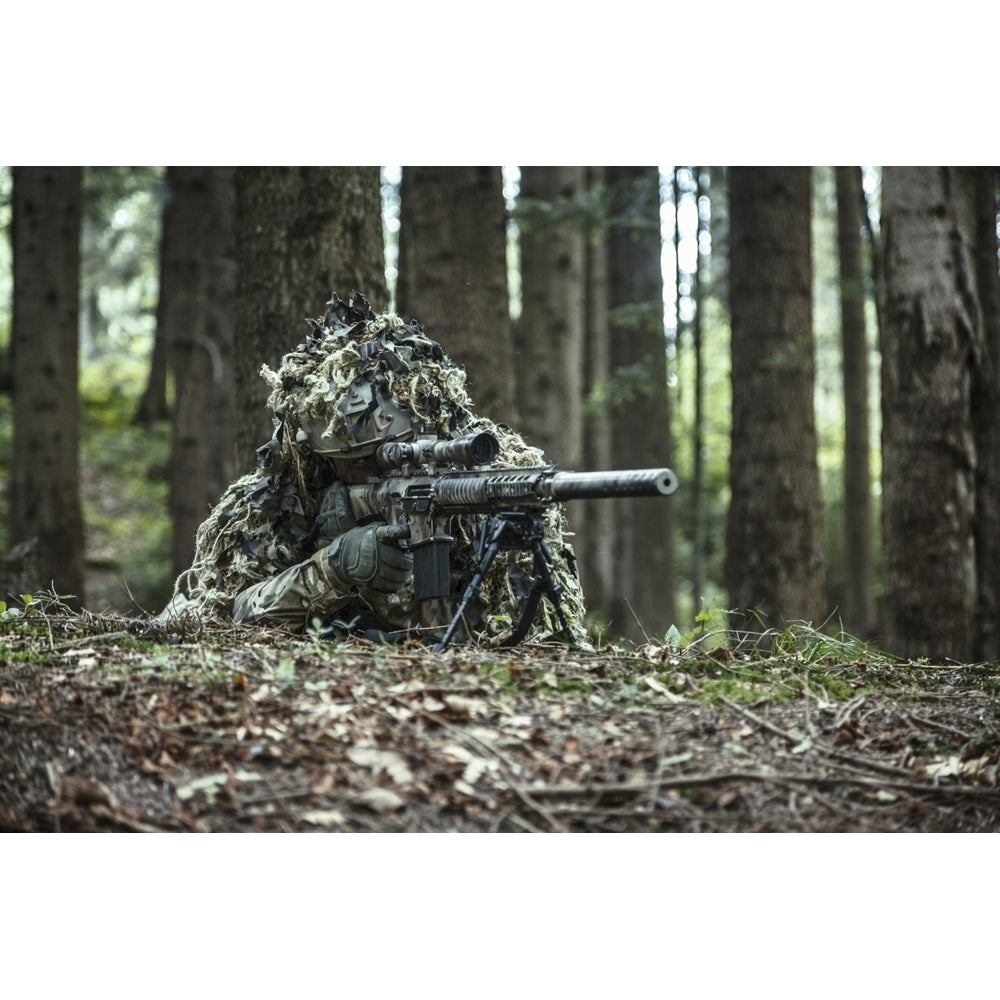 United States Army ranger sniper wearing ghillie suit. Poster Print by Oleg Zabielin/Stocktrek Images Image 1