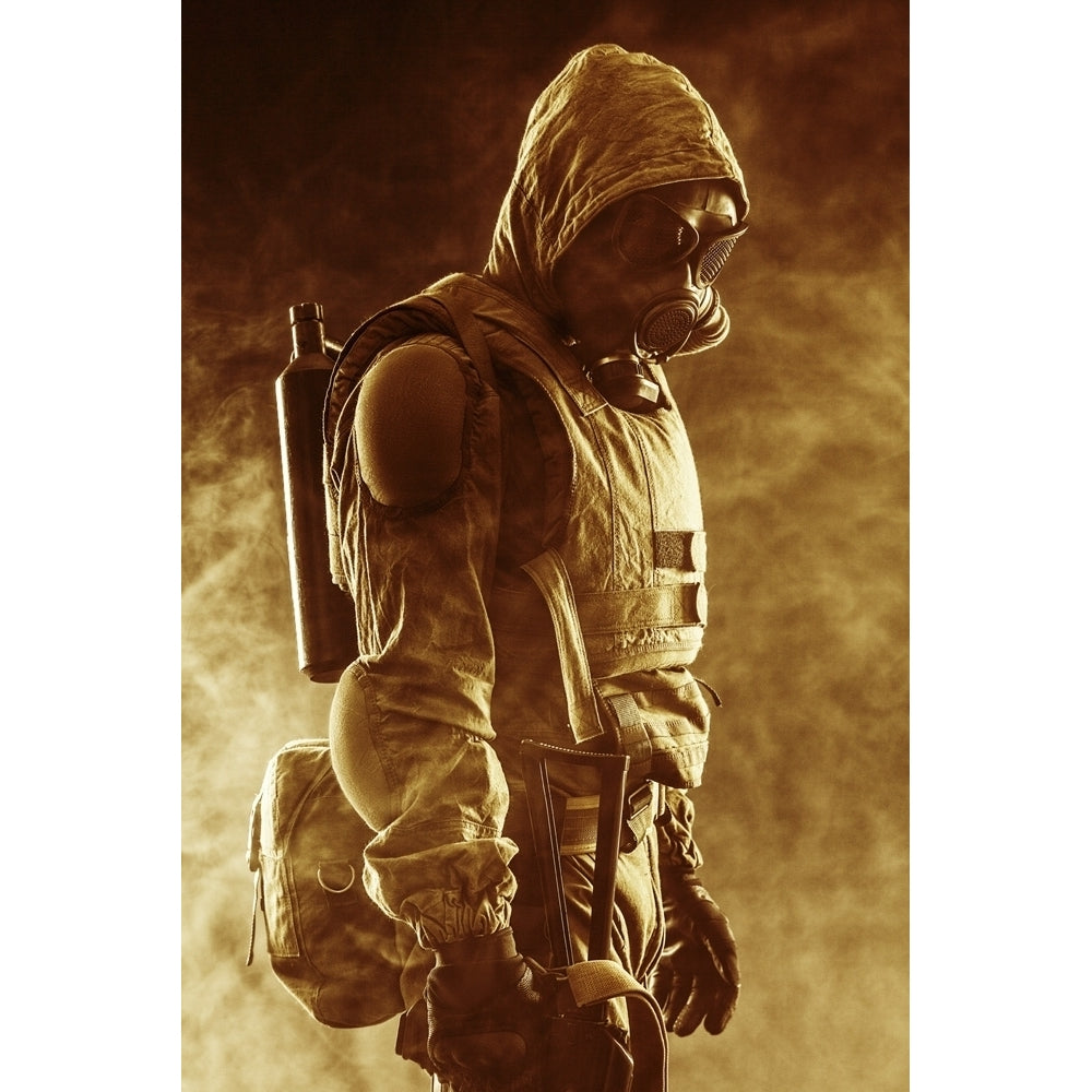 Post apocalypse survivor with weapons and gas mask studio shot. Poster Print by Oleg Zabielin/Stocktrek Images Image 1