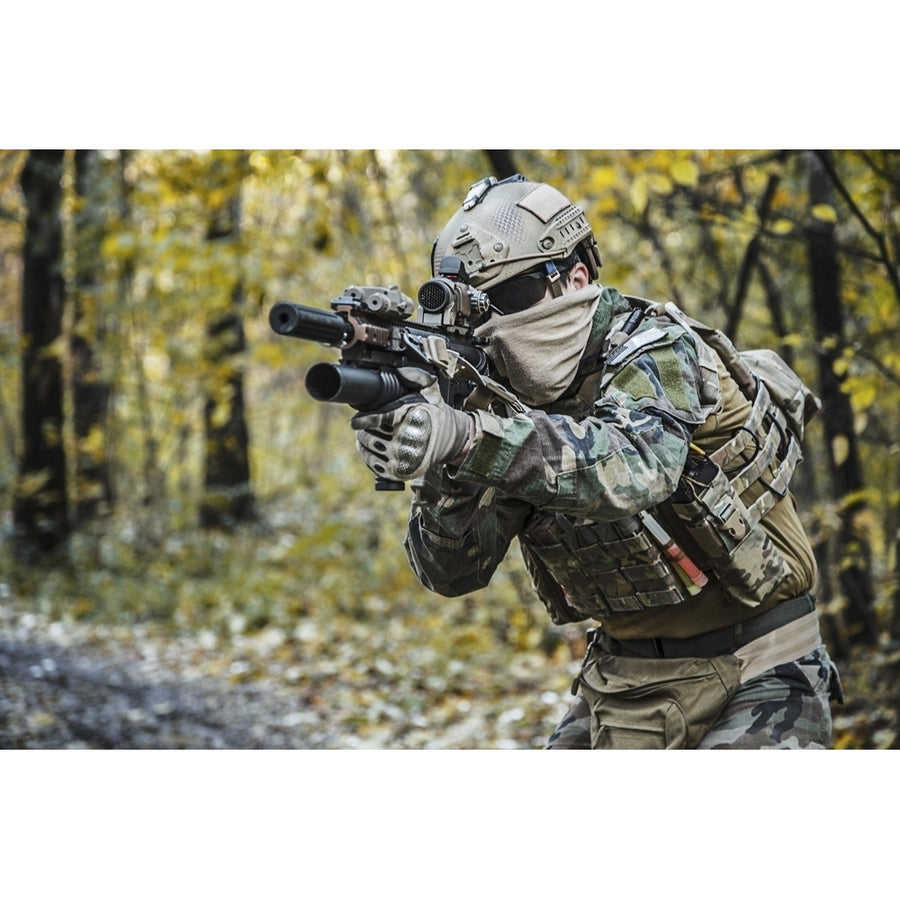 U.S. Marine Corps Marsoc raider wearing camouflage uniform in the forest. Poster Print by Oleg Zabielin/Stocktrek Images Image 1