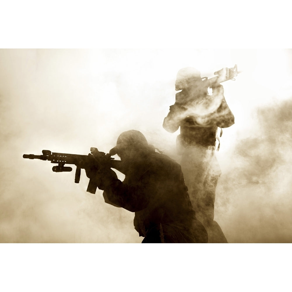 U.S. Marines in action on a smoke filled battlefield. Poster Print by Oleg Zabielin/Stocktrek Images Image 1