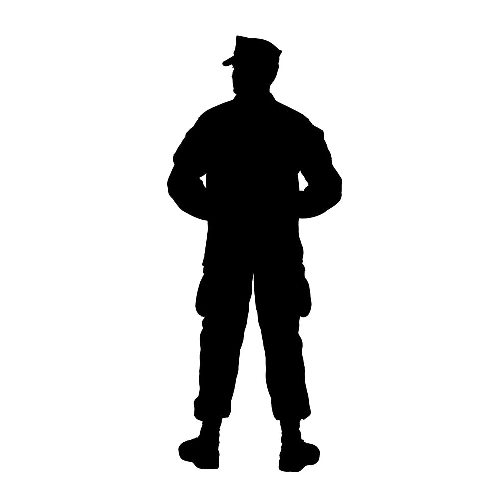 Rear view silhouette of soldier standing at parade rest with hands behind back. Poster Print by Oleg Zabielin/Stocktrek Image 1