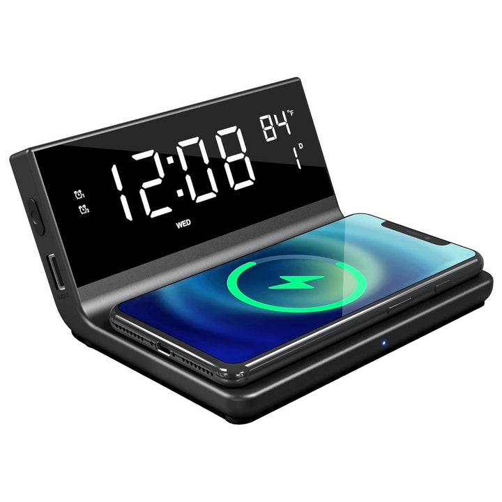 Supersonic Dual Alarm Clock 2-in-1 Wireless Charger SC-6025QI Temperature Display Image 1