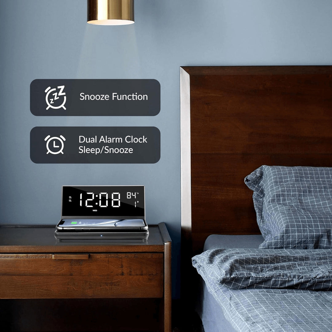 Supersonic Dual Alarm Clock 2-in-1 Wireless Charger SC-6025QI Temperature Display Image 3