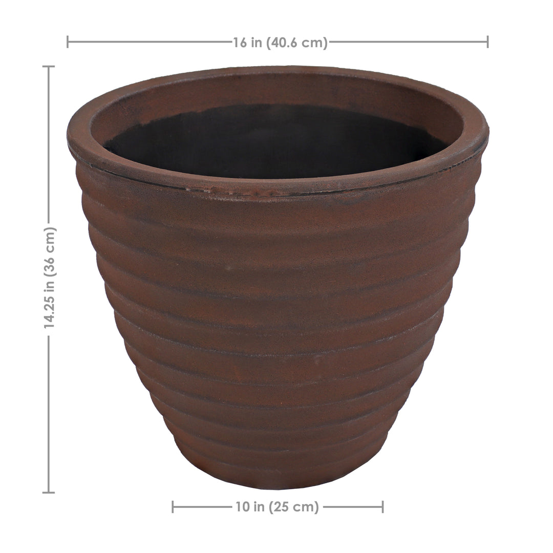 Sunnydaze 16 in Ribbed Polyresin Outdoor Planter - Rust - Set of 2 Image 3