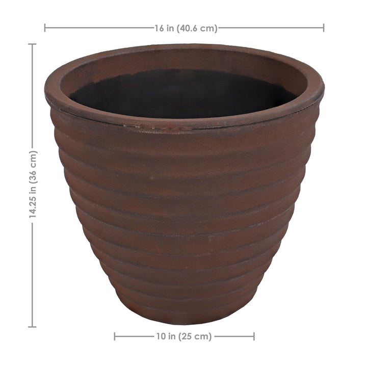 Sunnydaze 16 in Ribbed Polyresin Outdoor Planter - Rust - Set of 2 Image 3