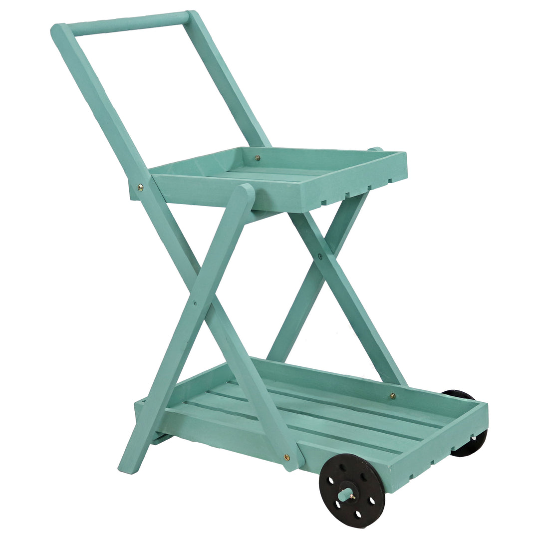 Sunnydaze 2-Tier Fir Wheeled Planter Stand - Robin Egg Blue Image 1