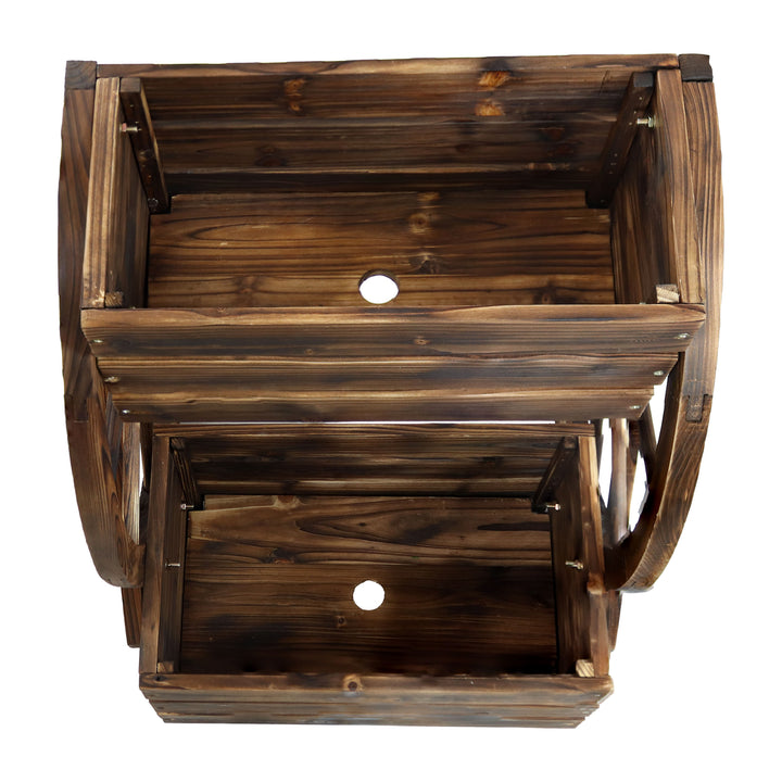 Sunnydaze 2-Tier Fir Wood Wagon Wheel Planter - Charred Fir Image 8