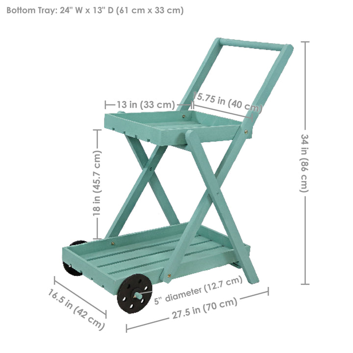 Sunnydaze 2-Tier Fir Wheeled Planter Stand - Robin Egg Blue Image 3