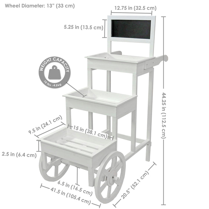 Sunnydaze 3-Tiered Fir Wood Plant Stand with Chalkboard - White Image 3