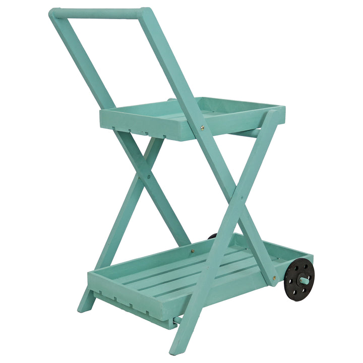 Sunnydaze 2-Tier Fir Wheeled Planter Stand - Robin Egg Blue Image 9