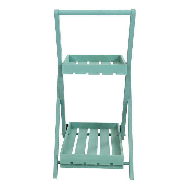 Sunnydaze 2-Tier Fir Wheeled Planter Stand - Robin Egg Blue Image 11