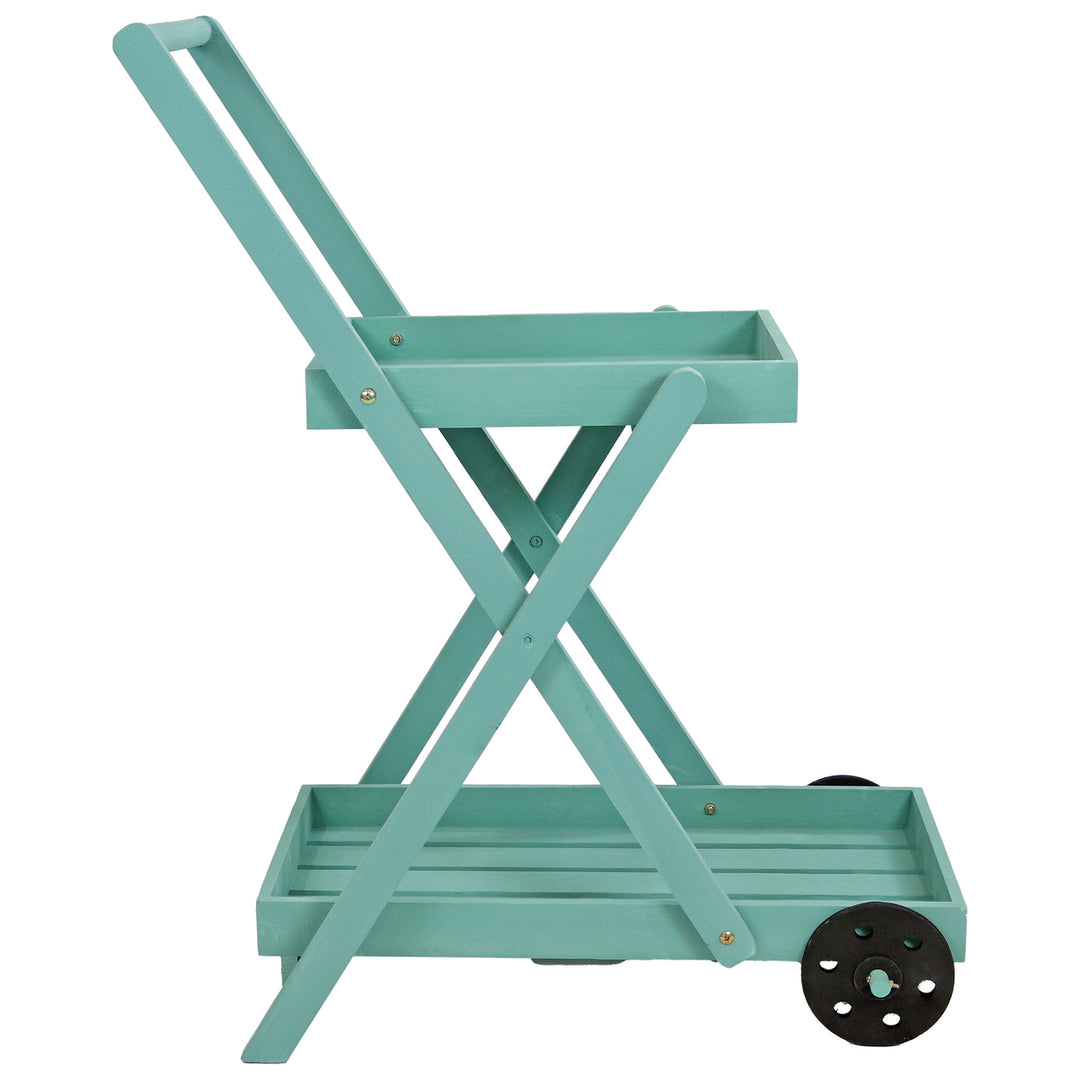 Sunnydaze 2-Tier Fir Wheeled Planter Stand - Robin Egg Blue Image 12