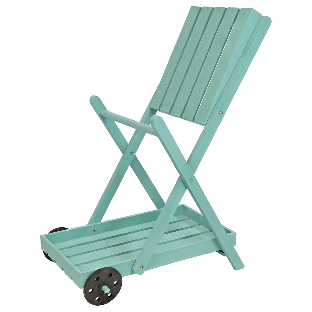 Sunnydaze 2-Tier Fir Wheeled Planter Stand - Robin Egg Blue Image 10