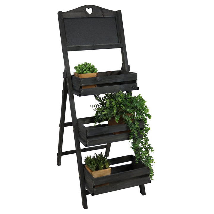 Sunnydaze Country Heart Ladder Plant Stand with Chalkboard - Black Image 6