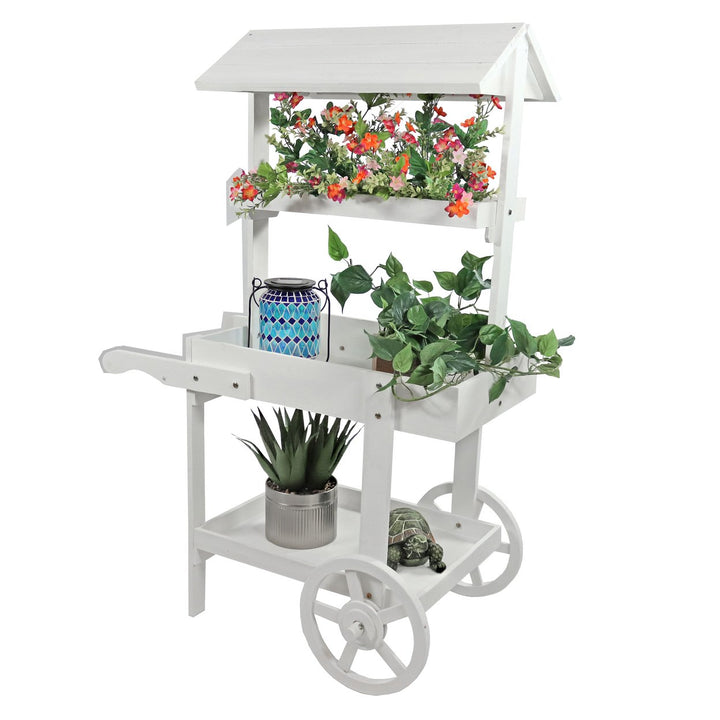 Sunnydaze Country Market Flower Stand Raised Garden Bed - White Image 9