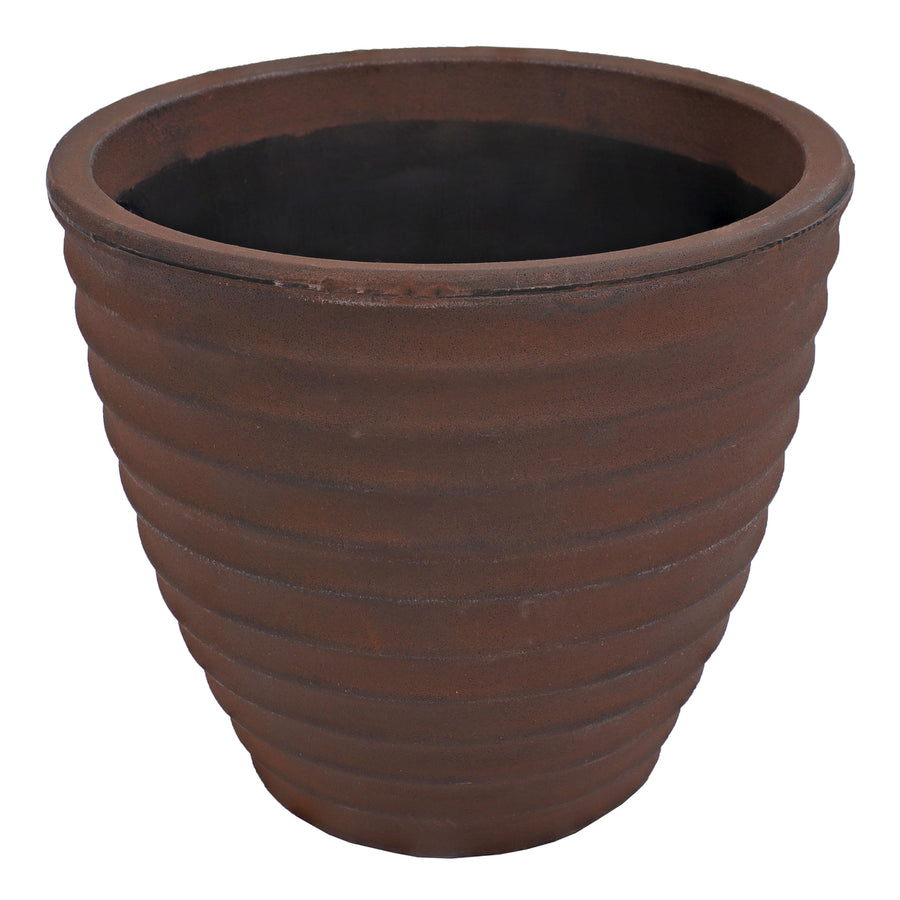 Sunnydaze 13 in Ribbed Polyresin Outdoor Planter - Rust Image 1