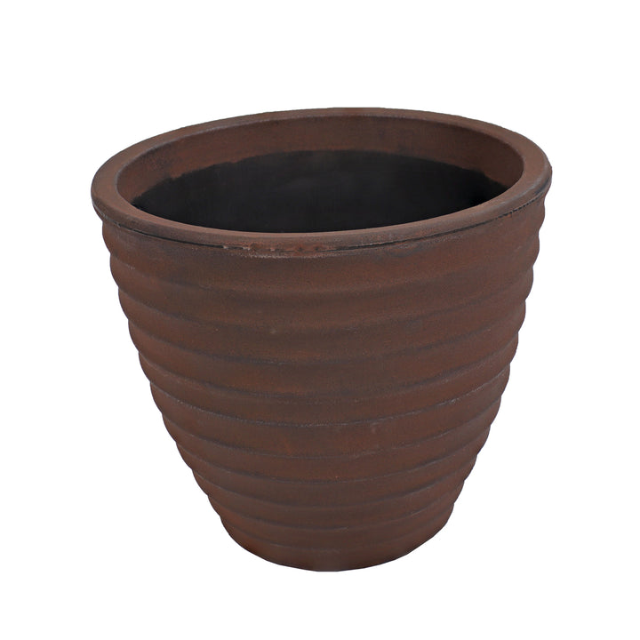 Sunnydaze 16 in Ribbed Polyresin Outdoor Planter - Rust Image 1