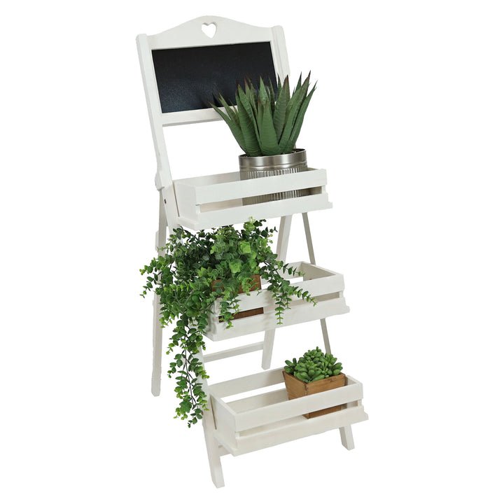 Sunnydaze Country Heart Ladder Plant Stand with Chalkboard - White Image 9