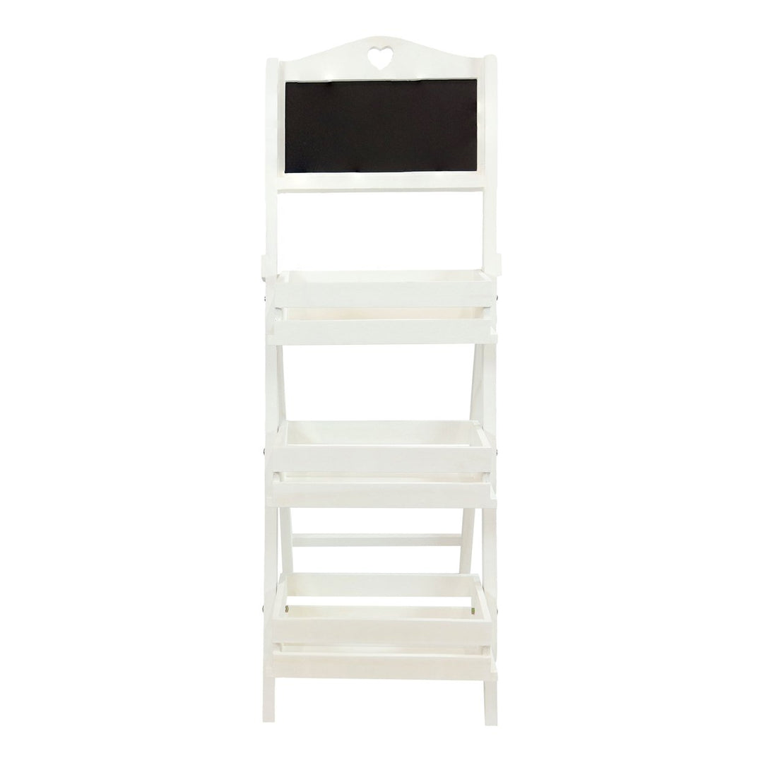 Sunnydaze Country Heart Ladder Plant Stand with Chalkboard - White Image 12