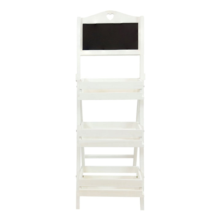 Sunnydaze Country Heart Ladder Plant Stand with Chalkboard - White Image 12