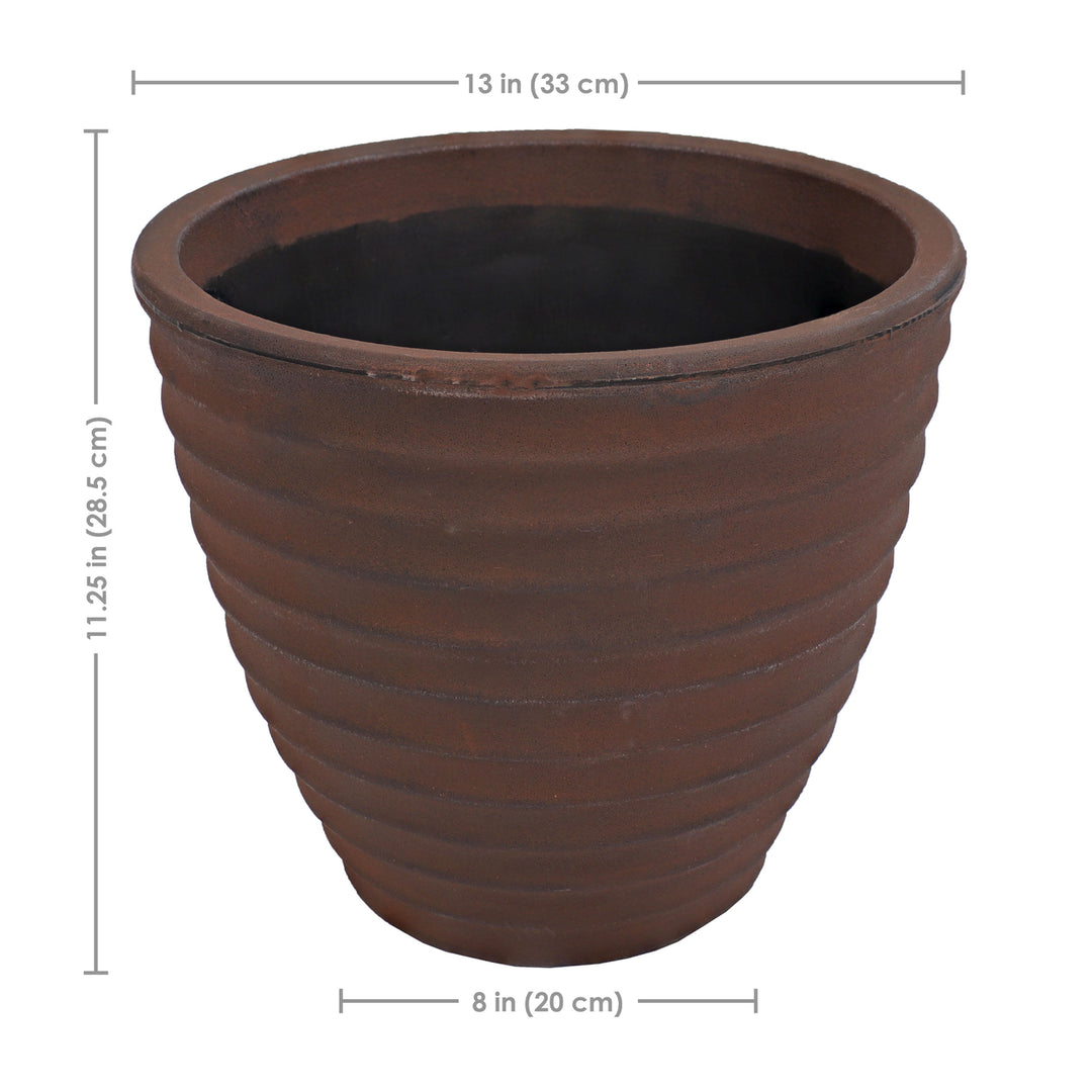 Sunnydaze 13 in Ribbed Polyresin Outdoor Planter - Rust - Set of 2 Image 3