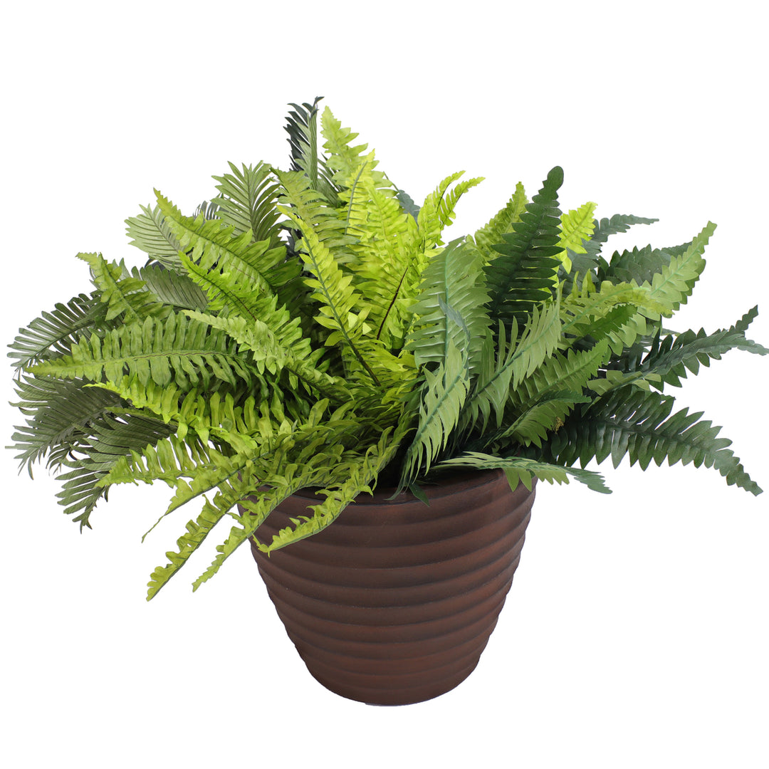 Sunnydaze 13 in Ribbed Polyresin Outdoor Planter - Rust Image 3