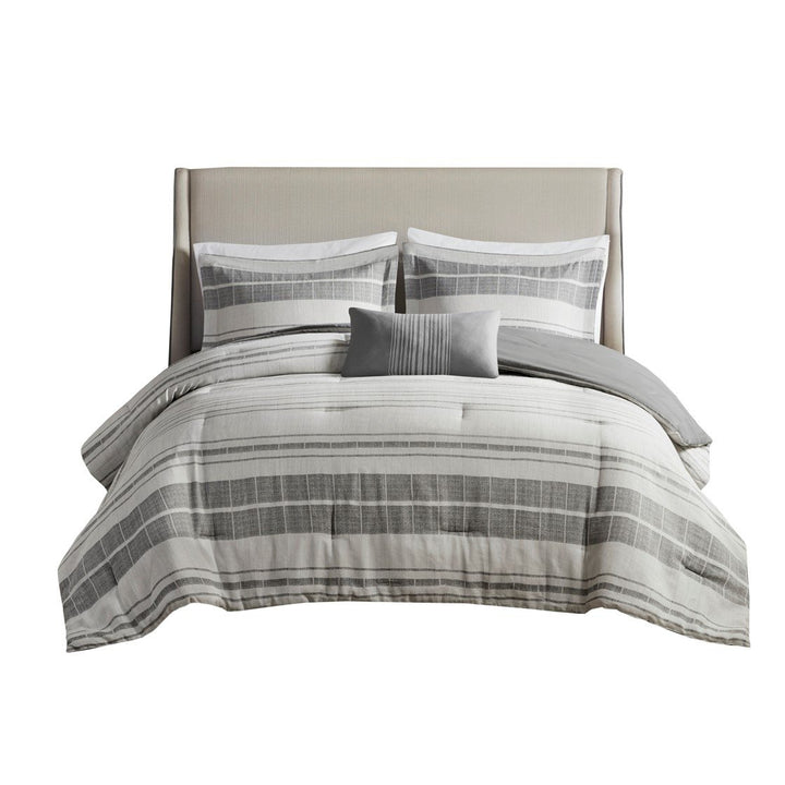 Gracie Mills Naxos 4 Piece Stripe Comforter Set with Throw Pillow - GRACE-15821 Image 1