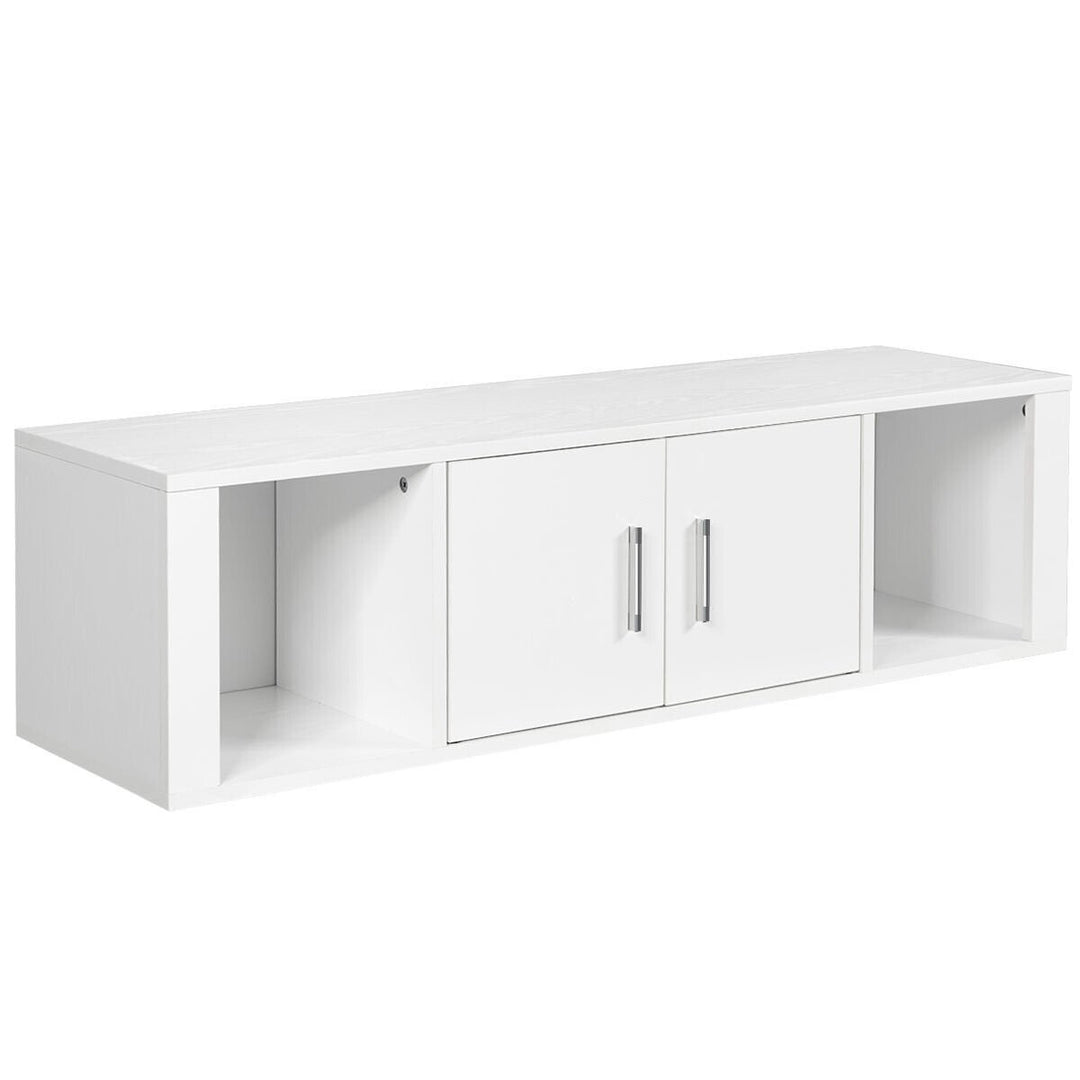 Wall Mounted Floating Media Storage Cabinet Hanging Desk Hutch W/Door White Image 1