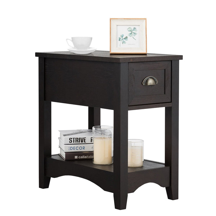 Contemporary Chair Side End Table Home Table w/ Drawer Nightstand Espresso Image 3