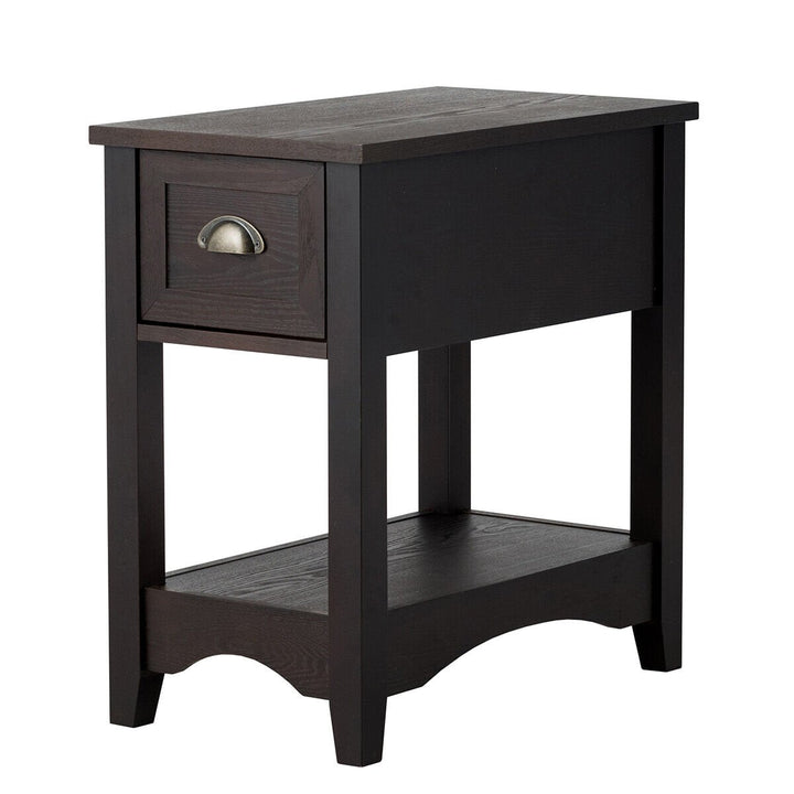 Contemporary Chair Side End Table Home Table w/ Drawer Nightstand Espresso Image 6