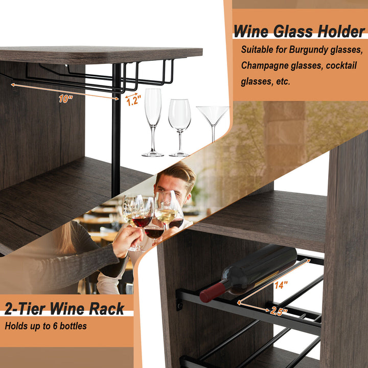 3PCS Bar Table and Chair Set, Industrial Pub Table and Stools with Wine Glass Image 6