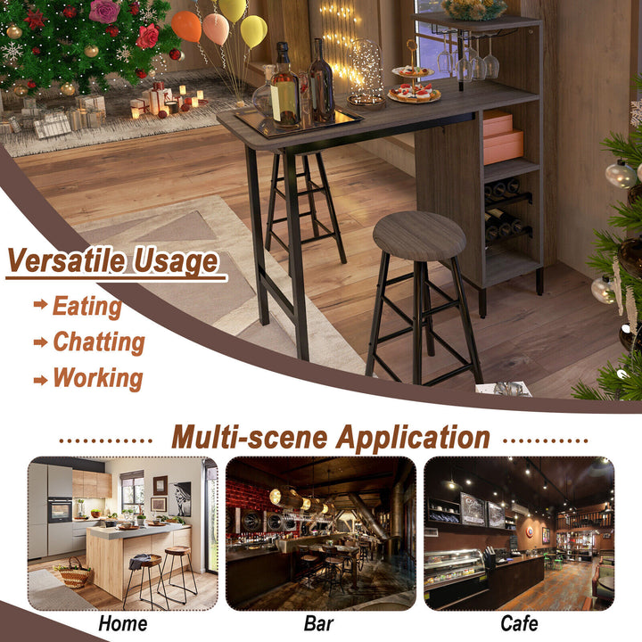 3PCS Bar Table and Chair Set, Industrial Pub Table and Stools with Wine Glass Image 8