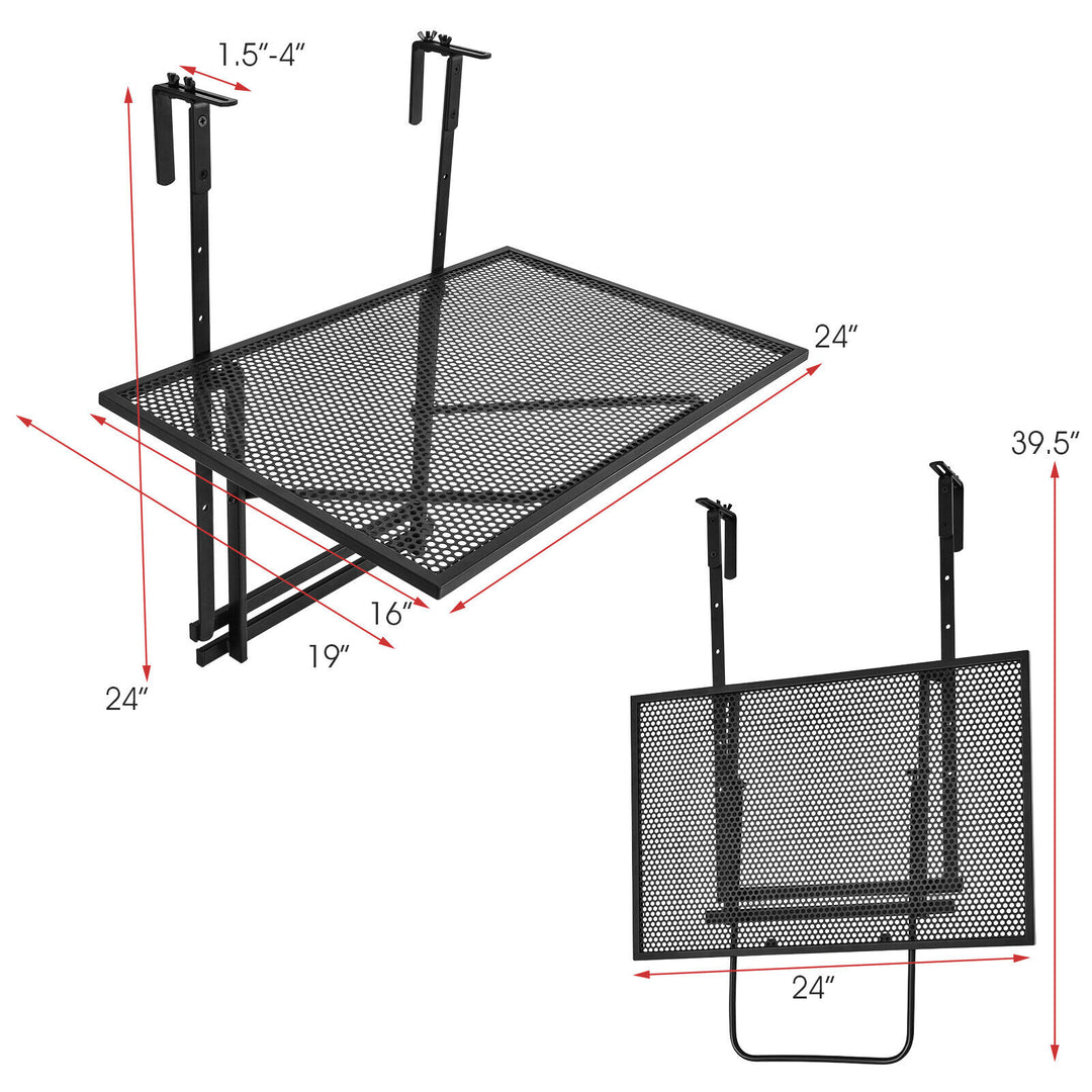 Patiojoy Folding Hanging Table Adjustable Balcony Railing Table Patio Deck Black Image 5