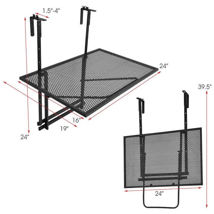 Patiojoy Folding Hanging Table Adjustable Balcony Railing Table Patio Deck Black Image 5