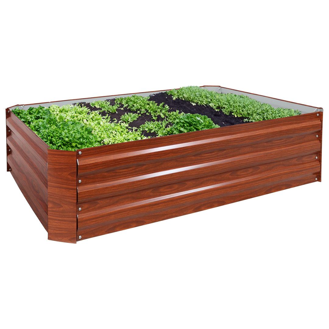 Sunnydaze Galvanized Steel Rectangle Raised Garden Bed - 47 in - Woodgrain Image 8