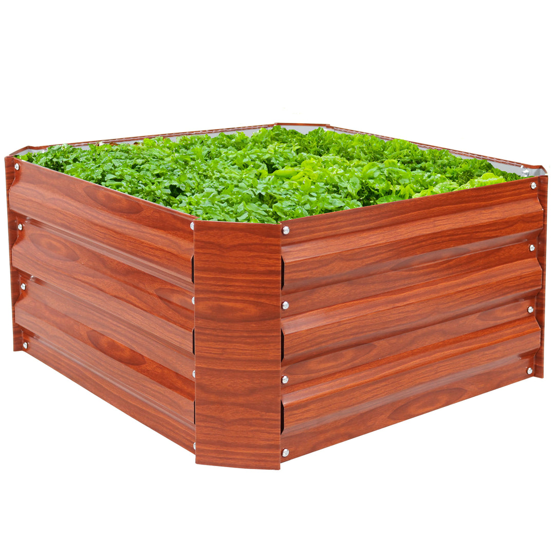 Sunnydaze Galvanized Steel Square Raised Garden Bed - 24 in - Woodgrain Image 8