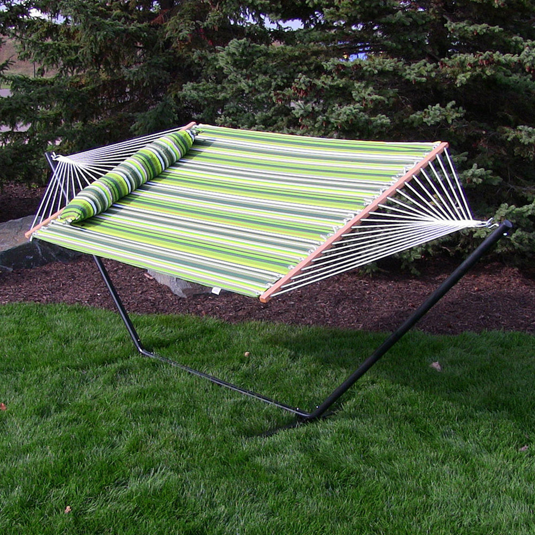 Sunnydaze 2-Person Quilted Fabric Hammock with Steel Stand - Melon Stripe Image 3