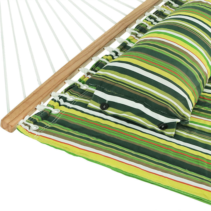 Sunnydaze 2-Person Quilted Fabric Hammock with Steel Stand - Melon Stripe Image 6